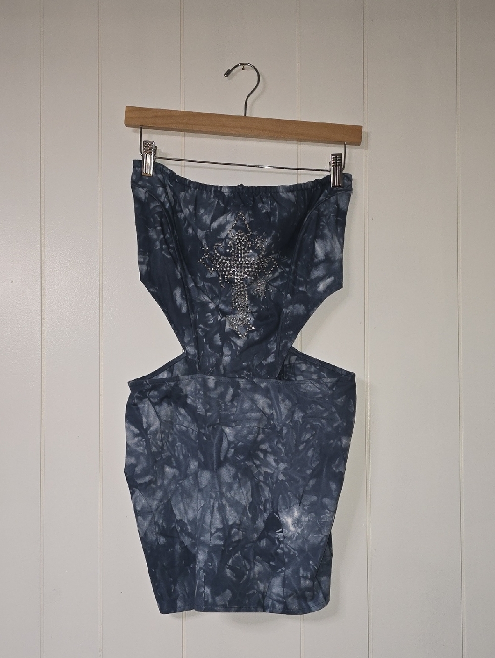 Strapless Cutout Tie-Dye Bodycon Dress with Embellished Front